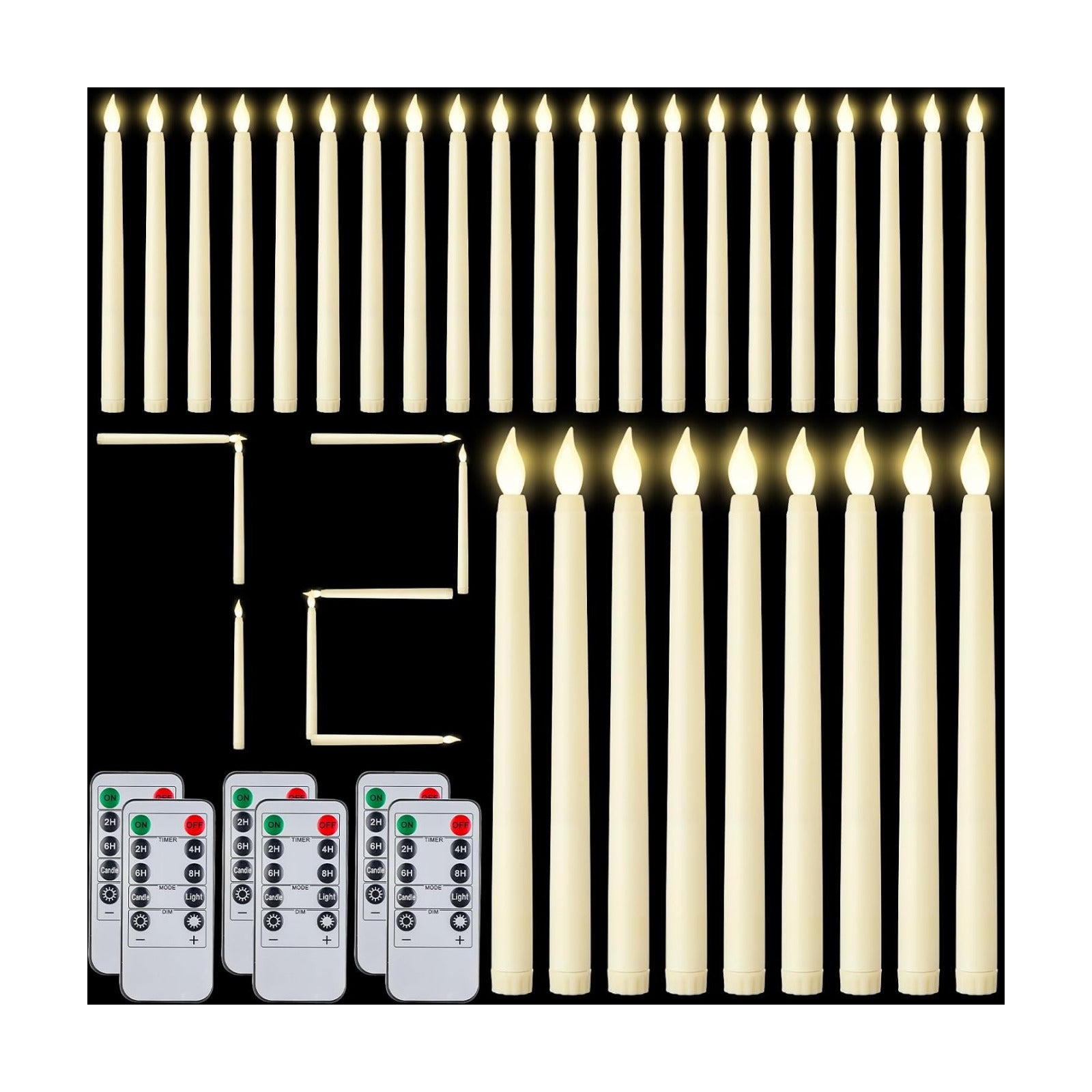 72 Pcs Flameless Taper Candles with Remote and Timer 11" Battery Operated Candlesticks LED Flickering Faux Candles Warm