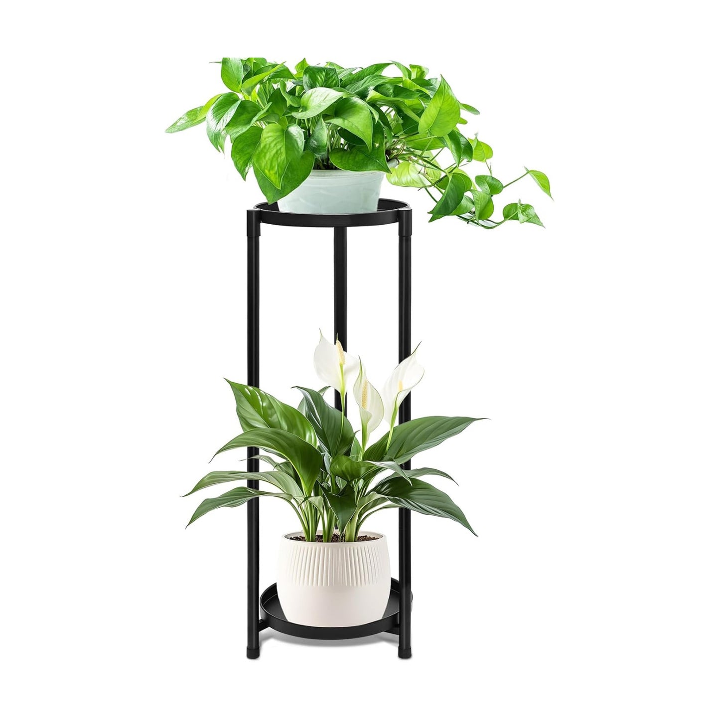 2 Tier Plant Stand Indoor Tall, Black Corner Tiered Round Plant Stand for Indoor Multiple Plants, Metal Flower Pot