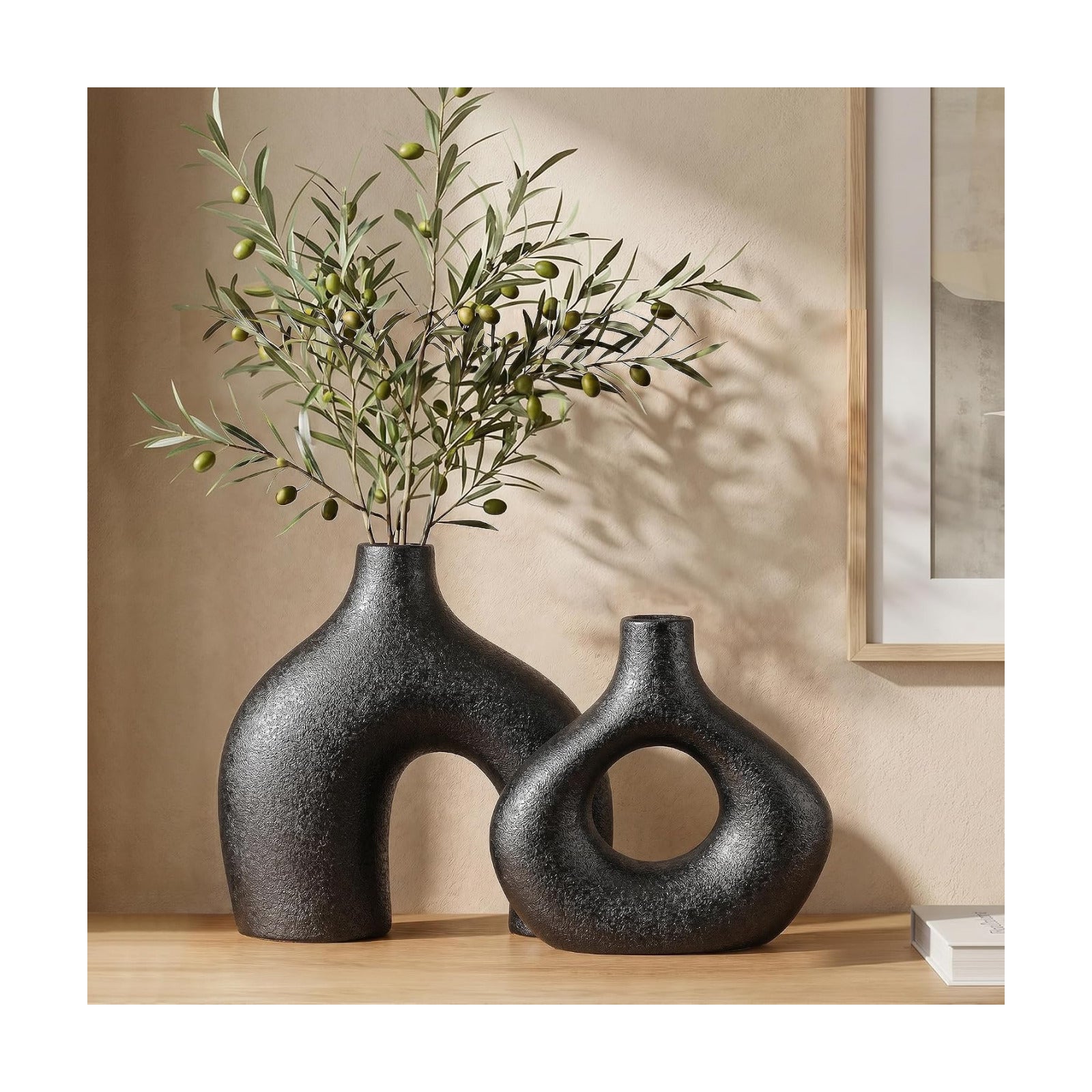 Black Ceramic Flower Vase Home Decor / Large Black / Set of 2
