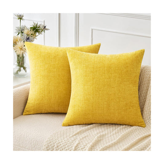 MIULEE Soft Chenille Throw Pillow Covers Yellow 18x18 Inch Pack of 2