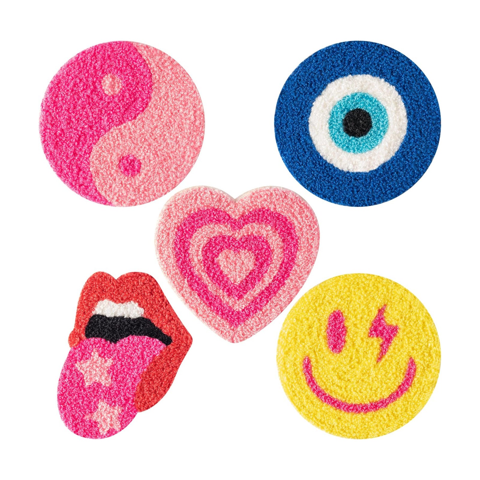 Preppy Boho Tufted Coasters Smile Evil Eye Lip Love Yin-yang Drink Coasters Yellow / Pink / Set of 5
