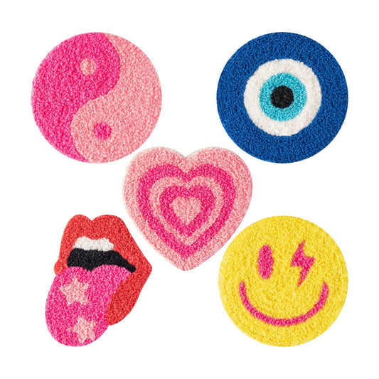 Preppy Boho Tufted Coasters Smile Evil Eye Lip Love Yin-yang Drink Coasters Yellow / Pink / Set of 5