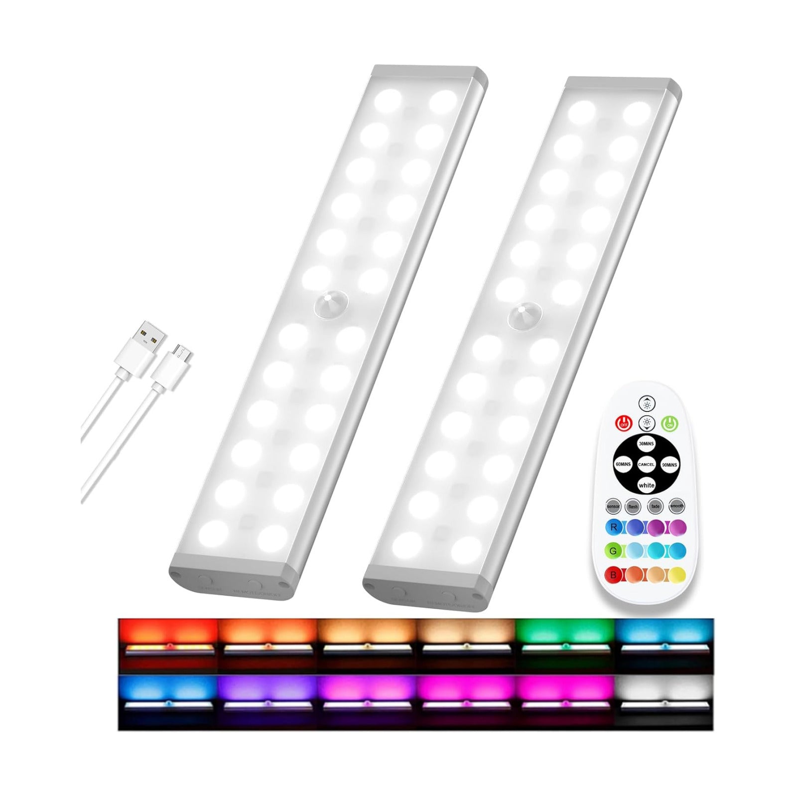 Under Cabinet Lighting Wireless, Motion Sensor Light Indoor, 2 Pack | Rechargeable, 15 Color Temps, Dimmable, Remote