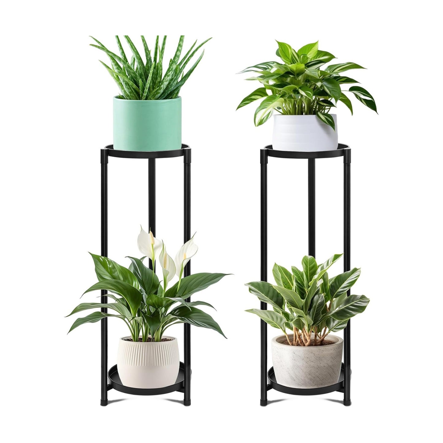 2 Tier Plant Stand Indoor, Black Corner Tiered Tall Plant Stand for Outdoor Multiple Plants, Metal Flower Pot Stands