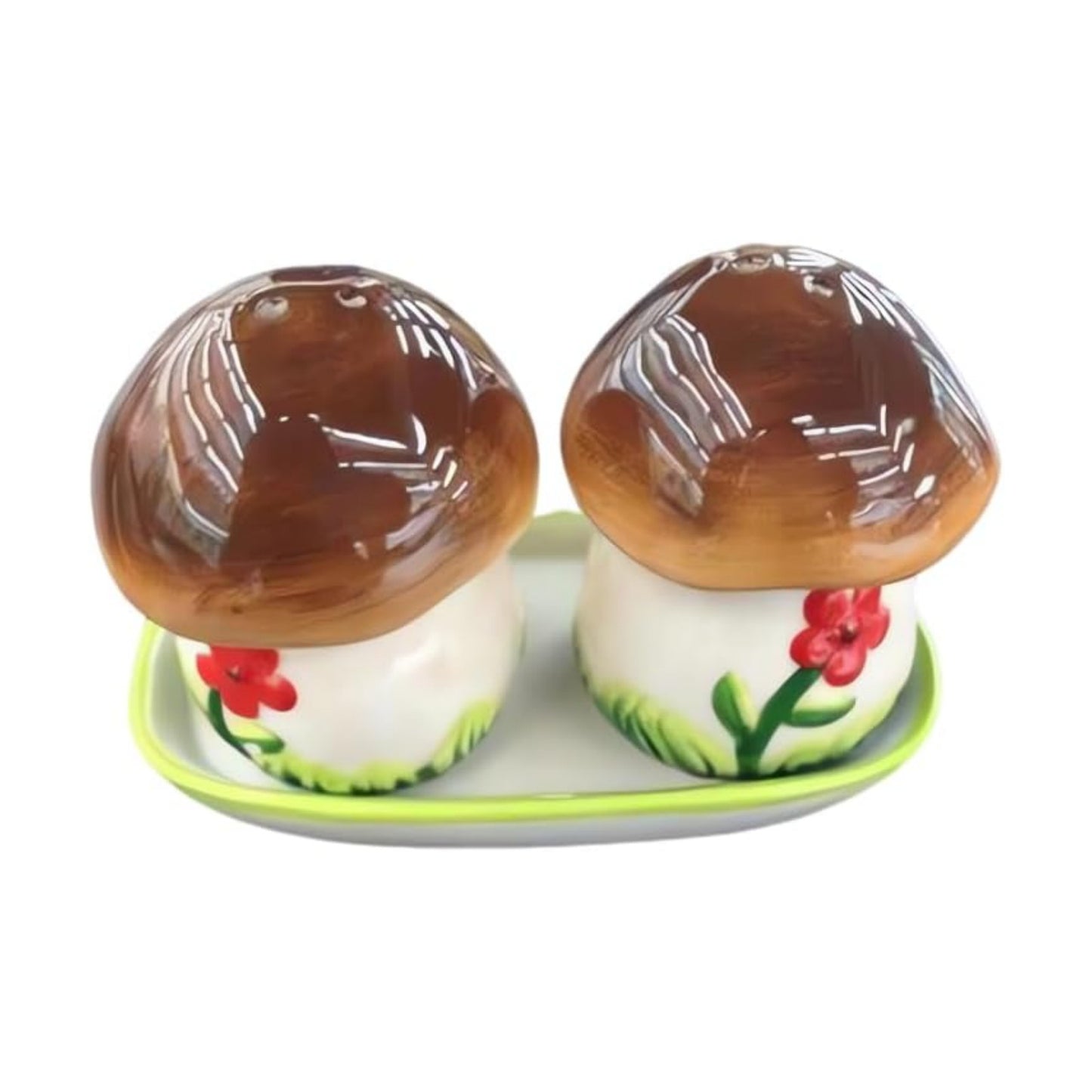 Hand painted 3D Ceramic Salt & Pepper Shaker Set / Mushroom