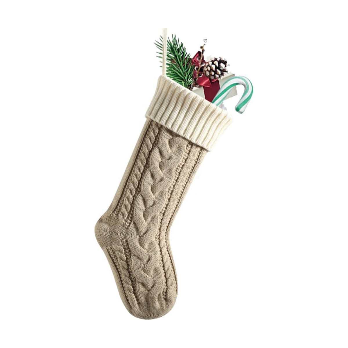 Nanou 18” Knitted Christmas Stockings, 1 Pack, Flaxen Body & Ivory Cuff
