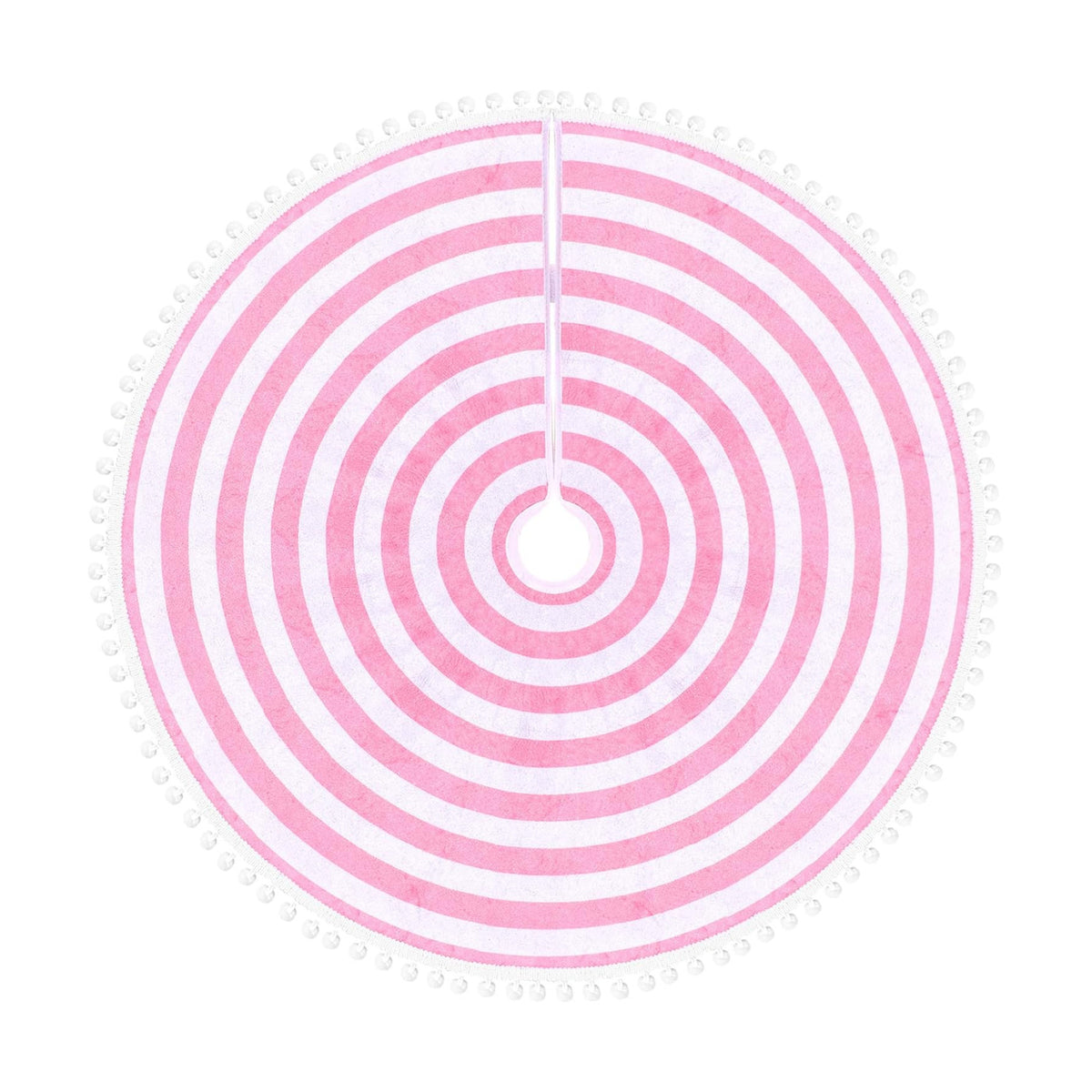 30 Inch Pink and White Christmas Tree Skirt with Pom Poms