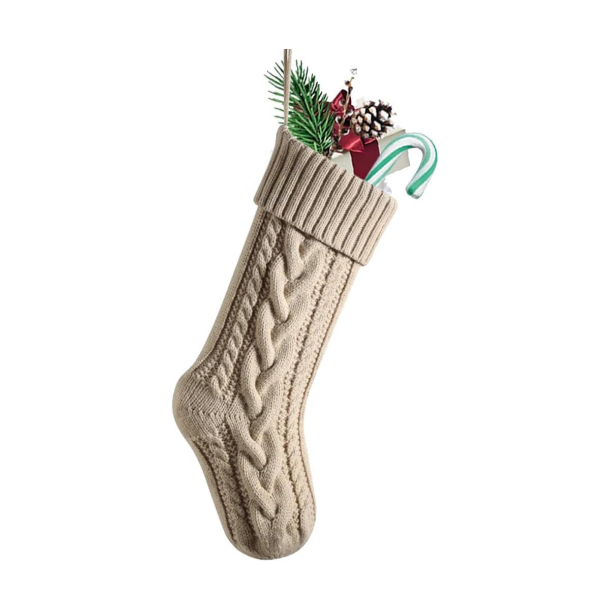 Nanou 18” Knitted Christmas Stockings, 1 Pack, Flaxen