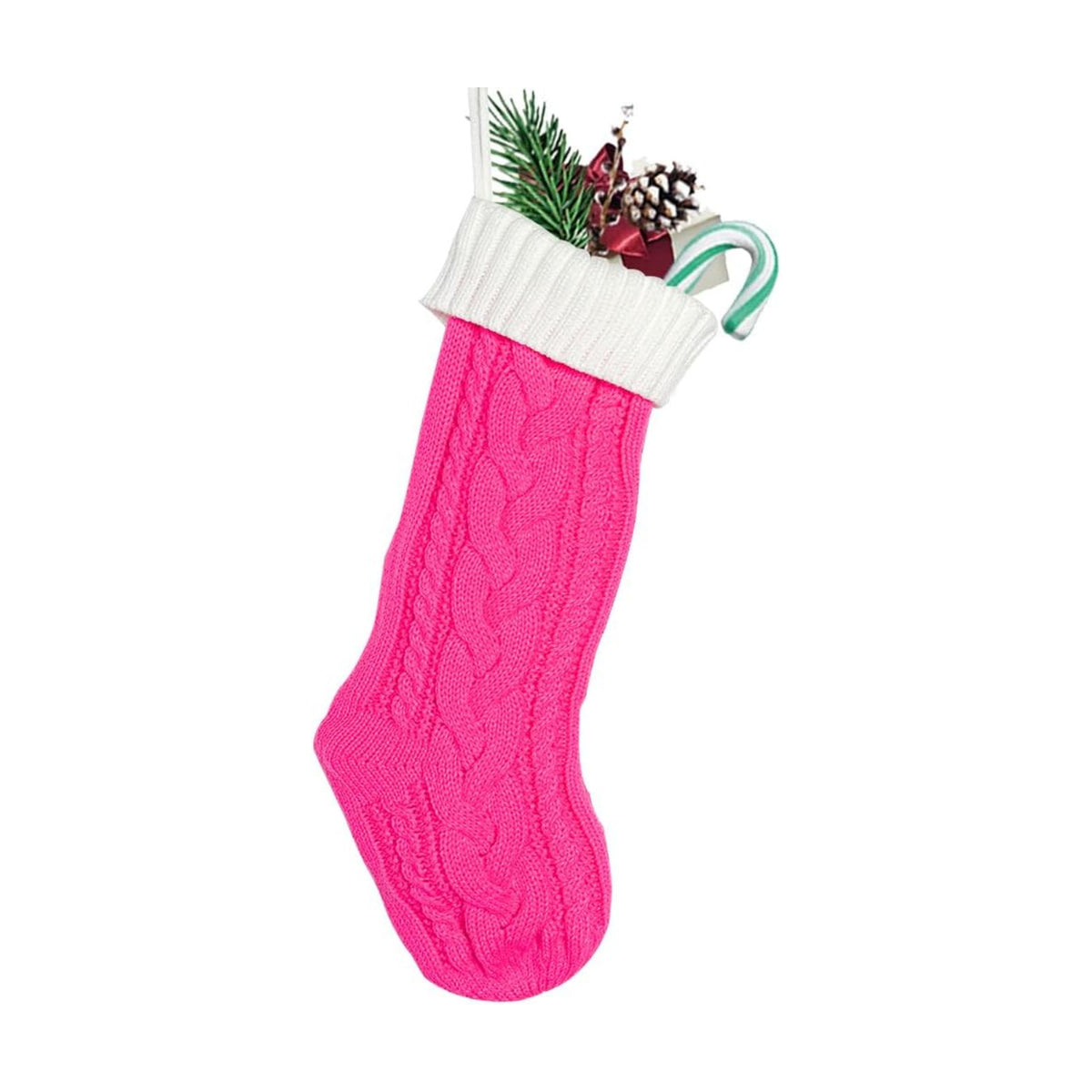 Nanou 18” Knitted Christmas Stockings, 1 Pack, Rose Pink Body & Ivory Cuff