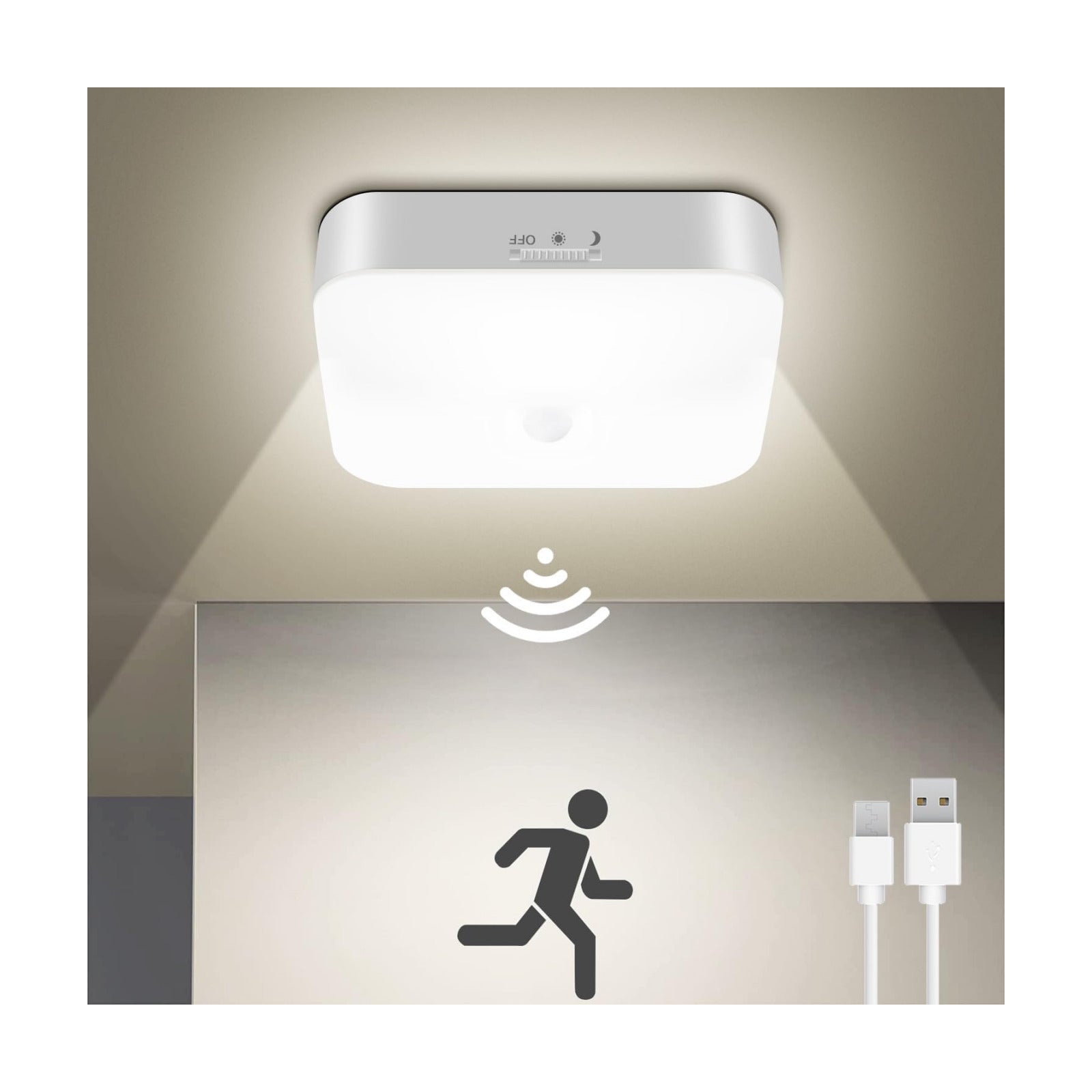 Rechargeable Motion Sensor Closet Light, 500LM Wireless Ceiling Light White | 5000K Cool White, Battery Operated