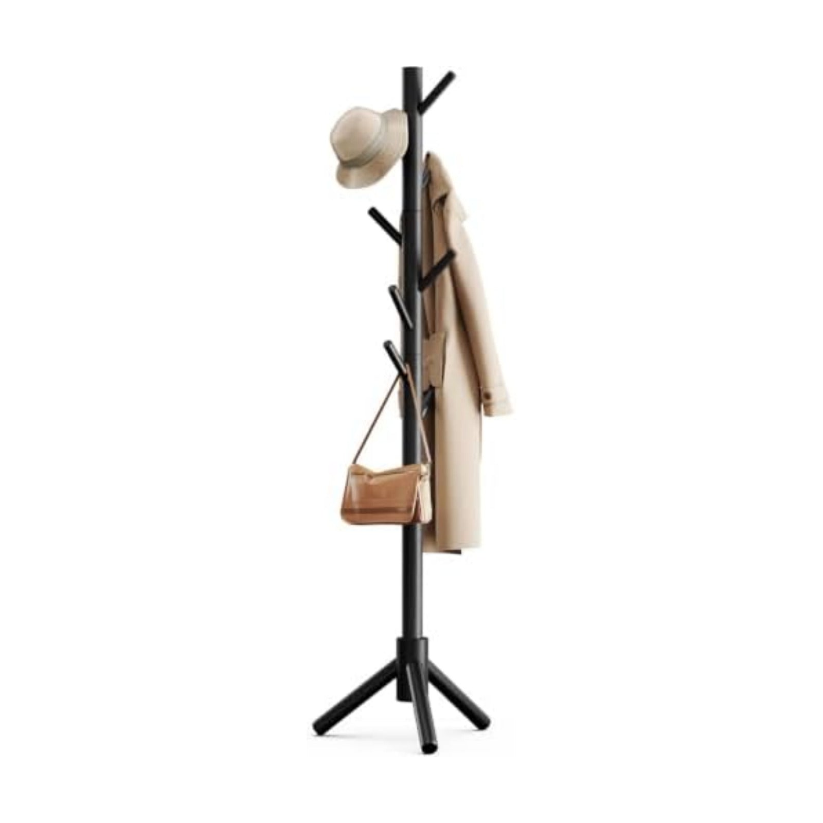Pipishell Solid Wooden Coat Rack Freestanding with 8 Hooks, Black