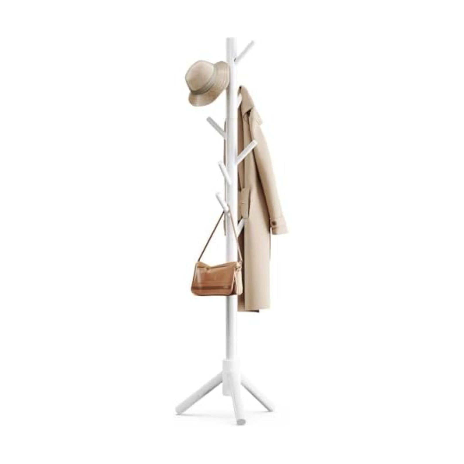 Pipishell Solid Wooden Coat Rack Freestanding with 8 Hooks, White