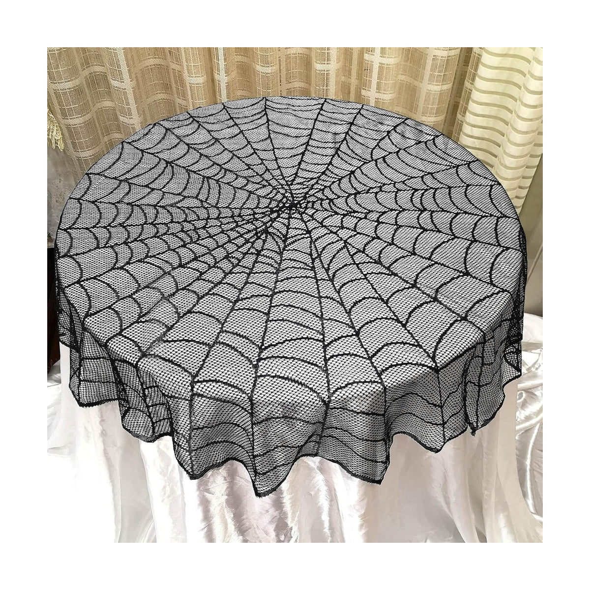 50in Round Scary Spiders Web Halloween Lace Tablecloth, Gothic Decor, Spooky Black Halloween Lace Tablecloth Bat Spider Web for Party Decor