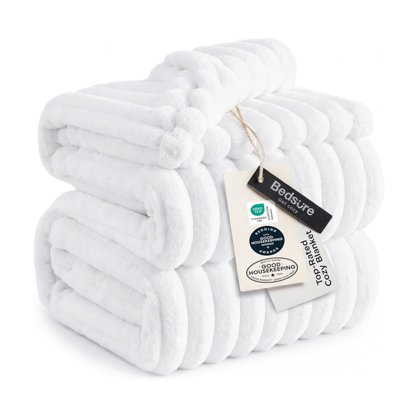 Bedsure Soft Queen Size Blanket for Bed Bright White 90"x90"