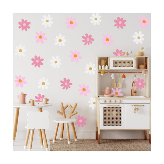 Daisy Wall Decal Flower Vinyl Wall Floral Decals Peel and Stick Daisy Stickers / Pink, White