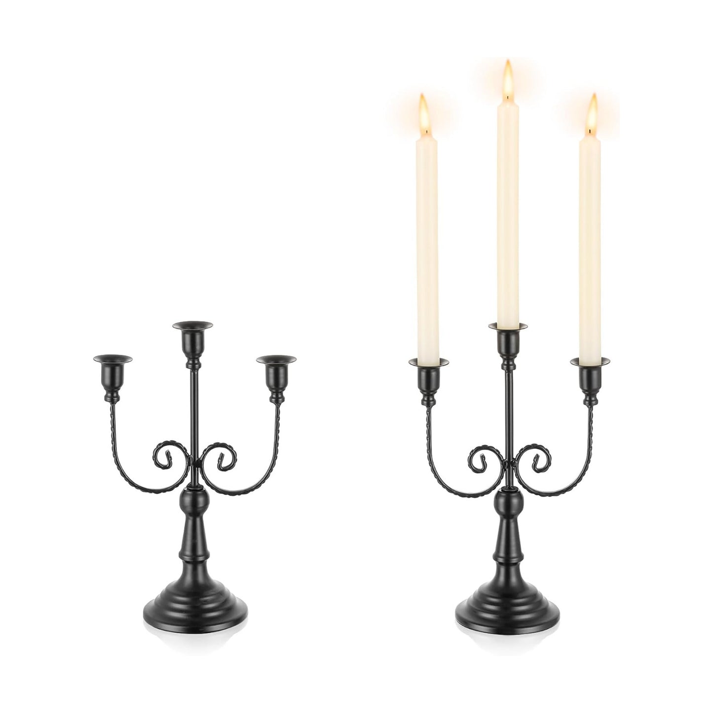 Romadedi Halloween Candelabra, Black 3-Arm Candle Holders, Set of 2 | Metal Taper Candlestick Holder for Mantel, Dining