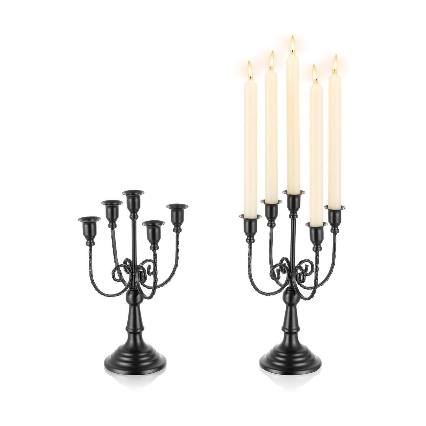 Romadedi Halloween Candelabra, Black 5-Arm Candlestcik Holder, Set of 2, 11.8 in