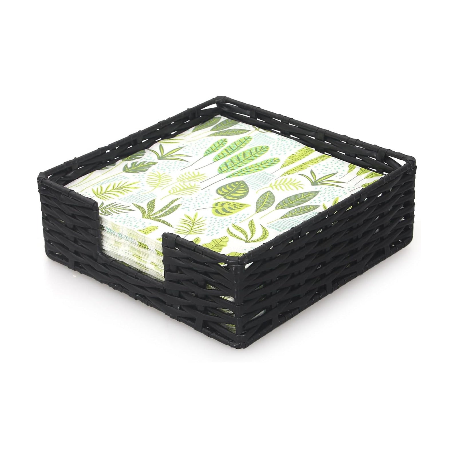 Square Cocktail Napkin Holder Rattan Napkin Holders / Large / Black