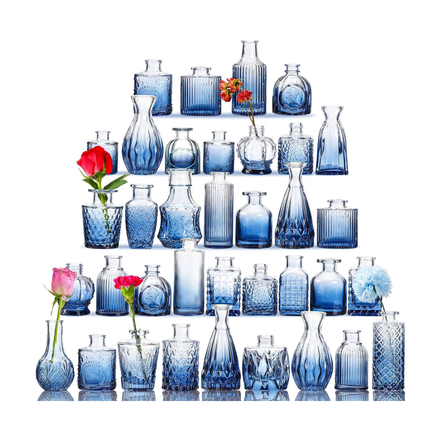 36 Bud Vases Glass Bud Vase Set / Blue / Set of 36