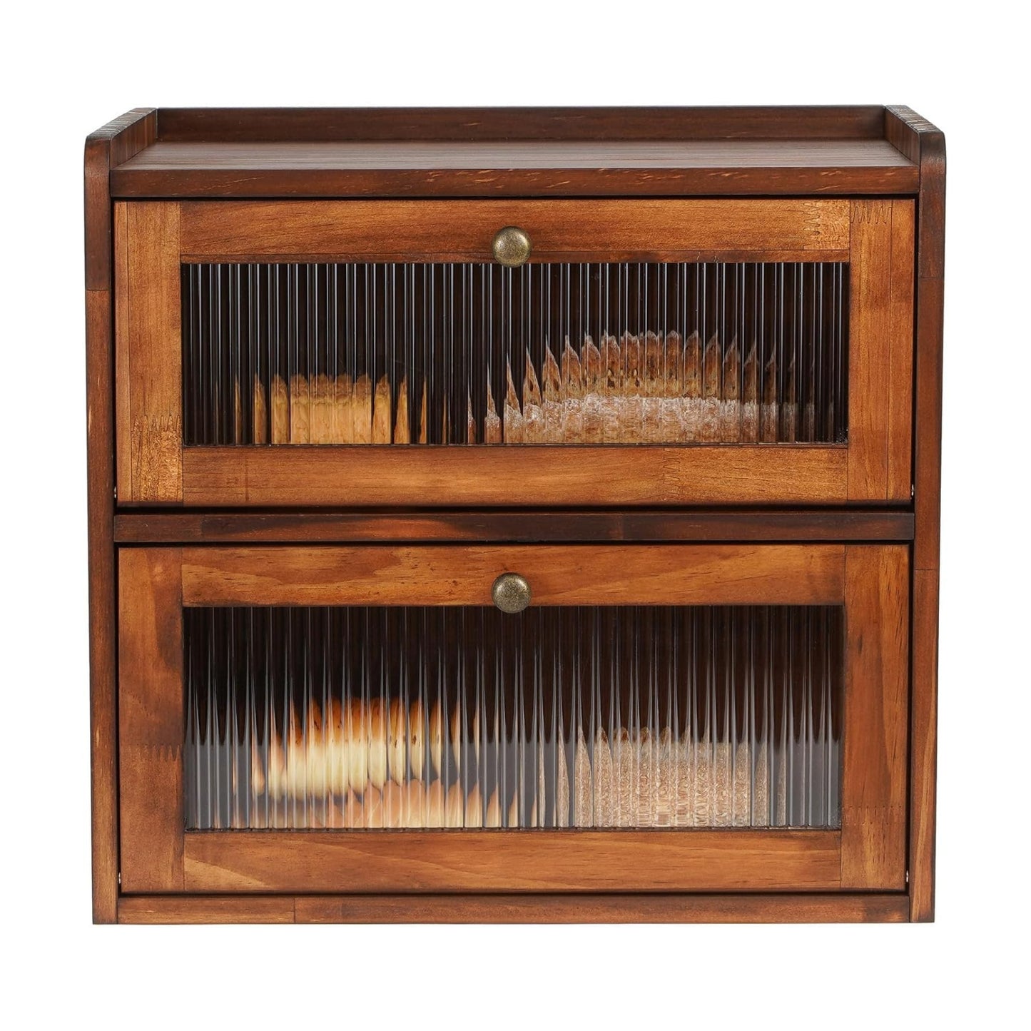 Sunhoo Bread Box for Kitchen Countertop Wooden Bread Storage Container Bin 2 Layer Breadbox Holder Large Capacity