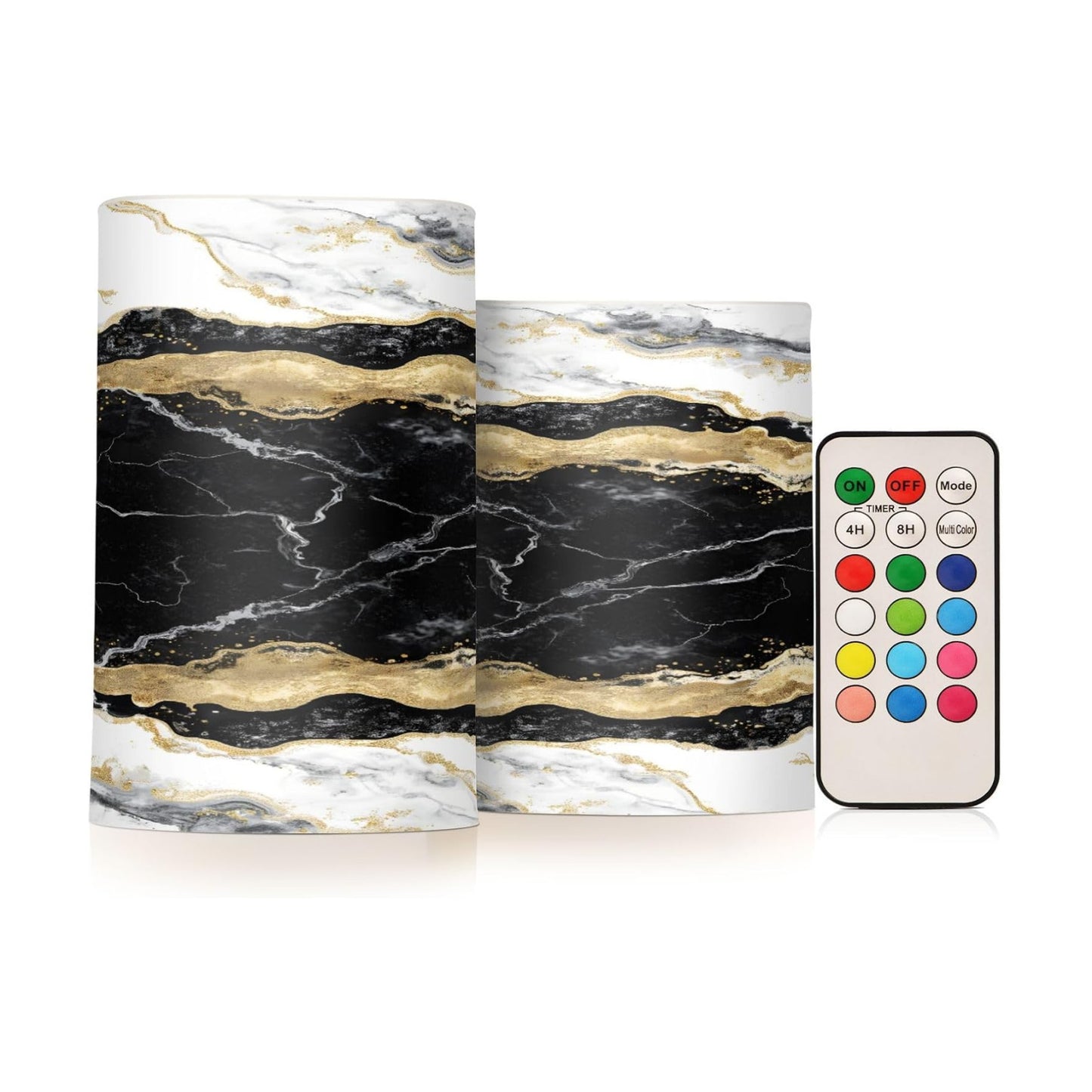 Flickering Flameless Candles, Black White Marble Gold Veins LED Candles with Remote Timer, Set of 2 Battery Operated