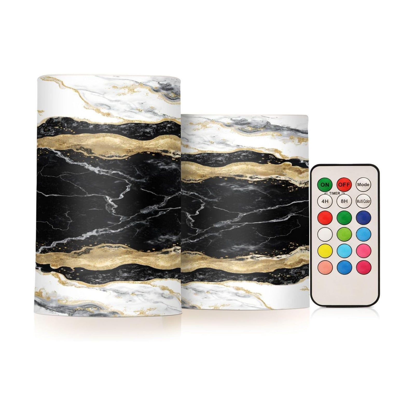 Flickering Flameless Candles, Black White Marble Gold Veins LED Candles with Remote Timer, Set of 2 Battery Operated