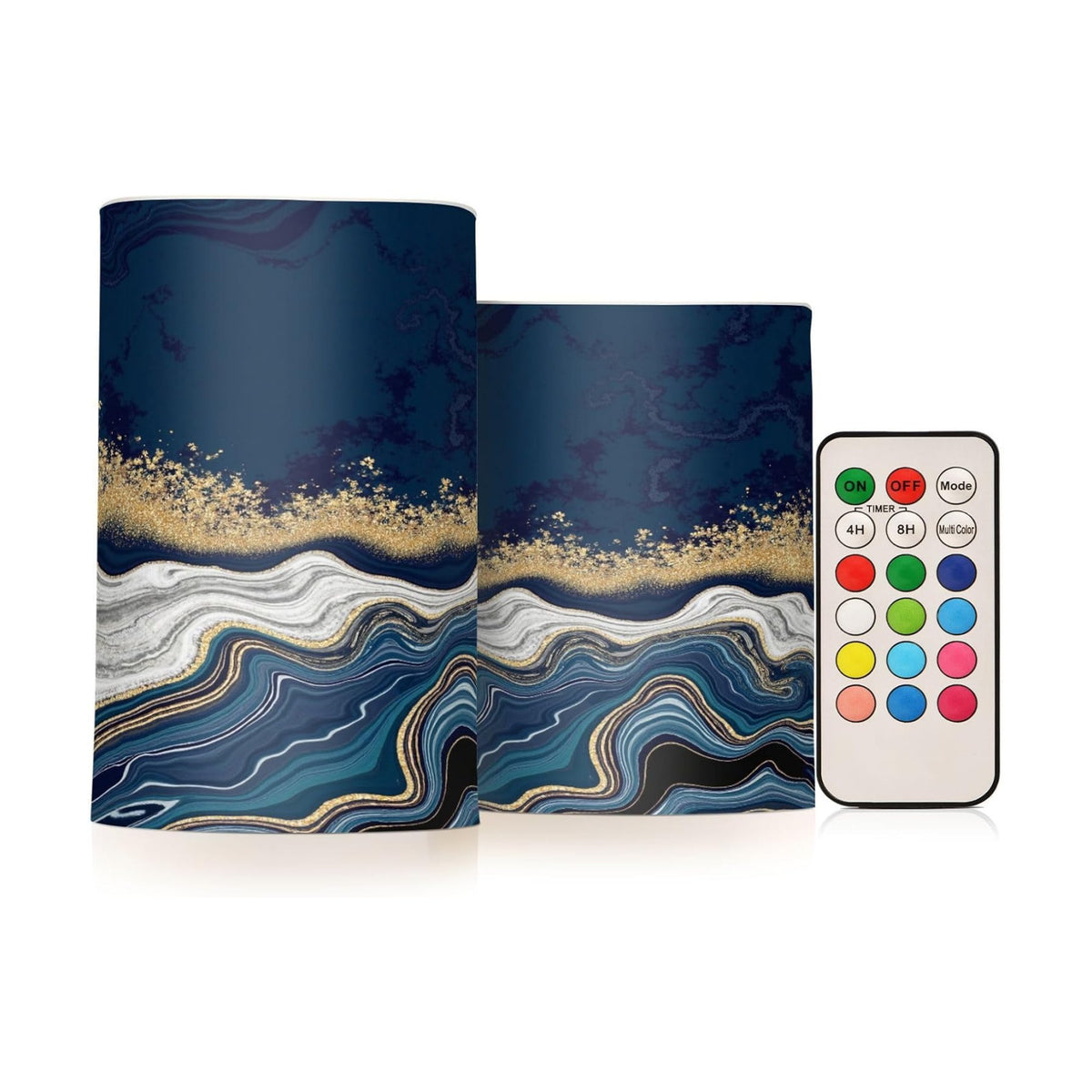Flickering Flameless Candles, Navy Blue Marble Golden Veins LED Candles with Remote Timer, Set of 2 Battery Operated