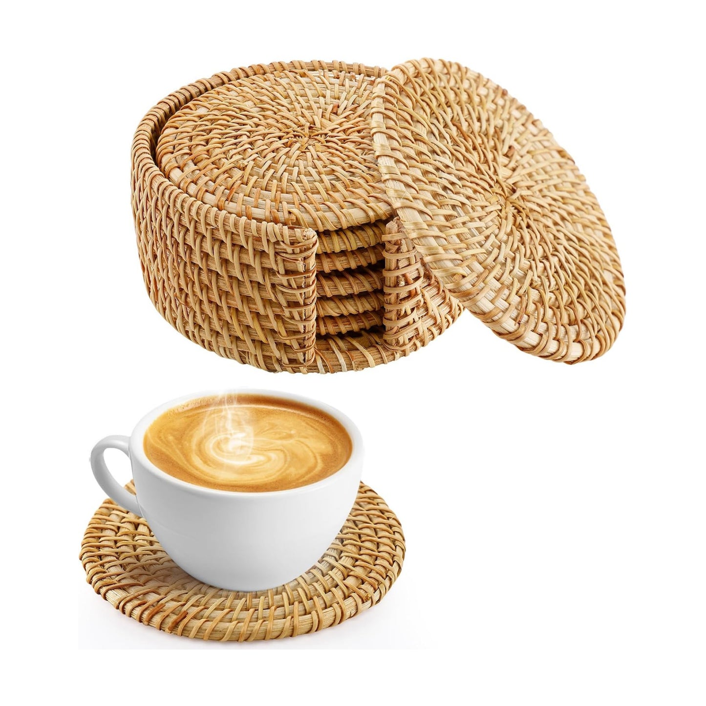 Holder / Wicker Drink Coasters Set / Natural / Set of 6