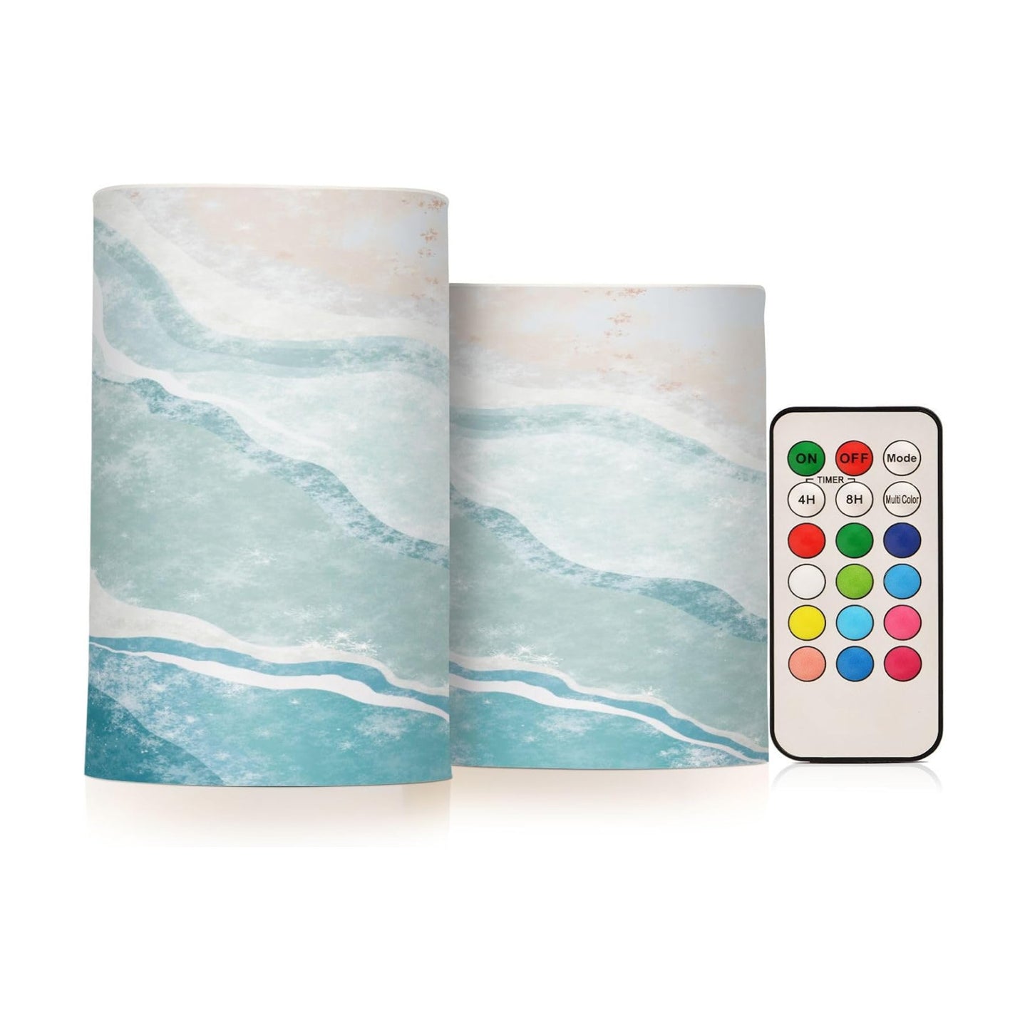 Flickering Flameless Candles, Bohemian Beach LED Candles with Remote Timer, Set of 2 Battery Operated Candle for