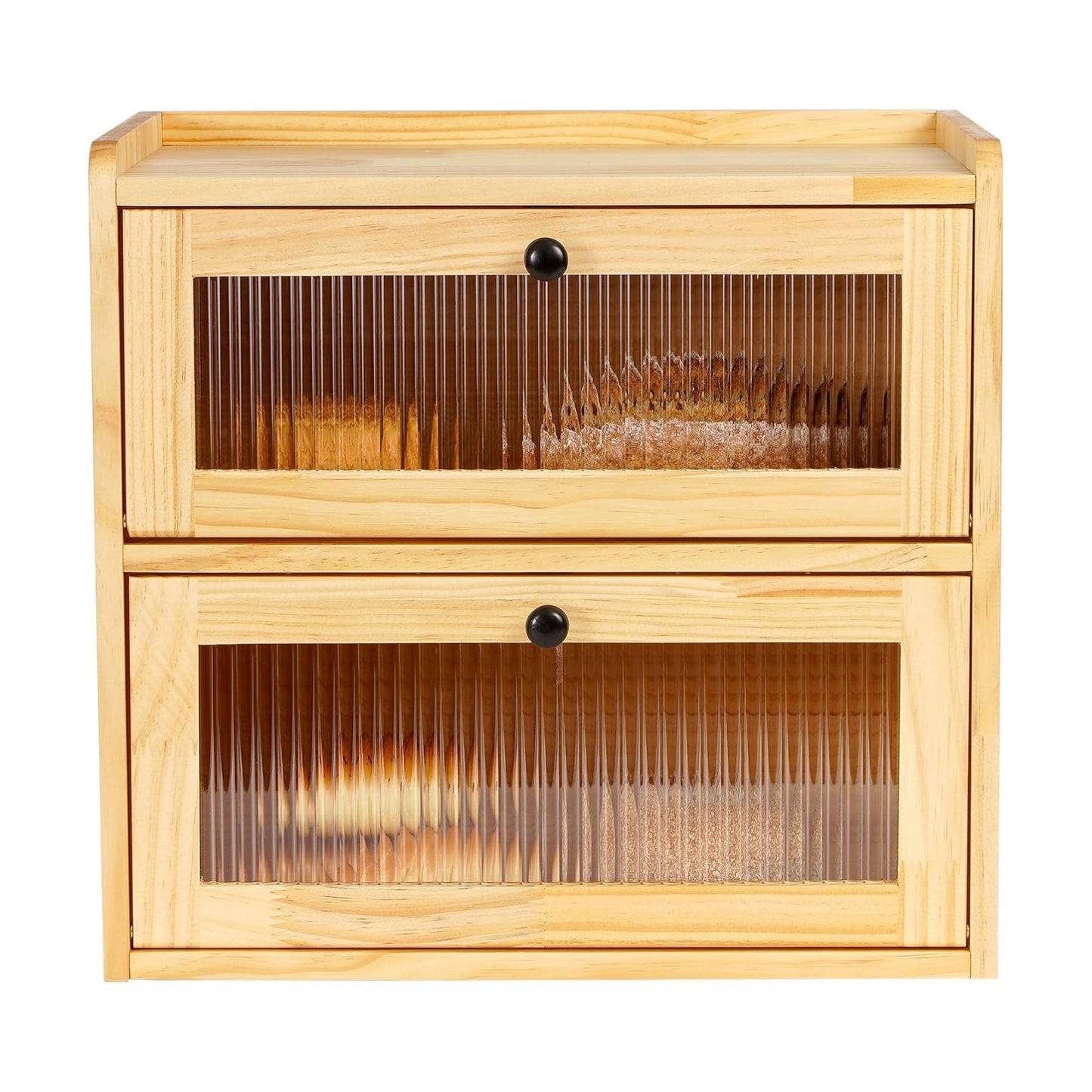 Sunhoo Bread Box for Kitchen Countertop Wooden Bread Storage Container Bin 2 Layer Breadbox Holder Large Capacity