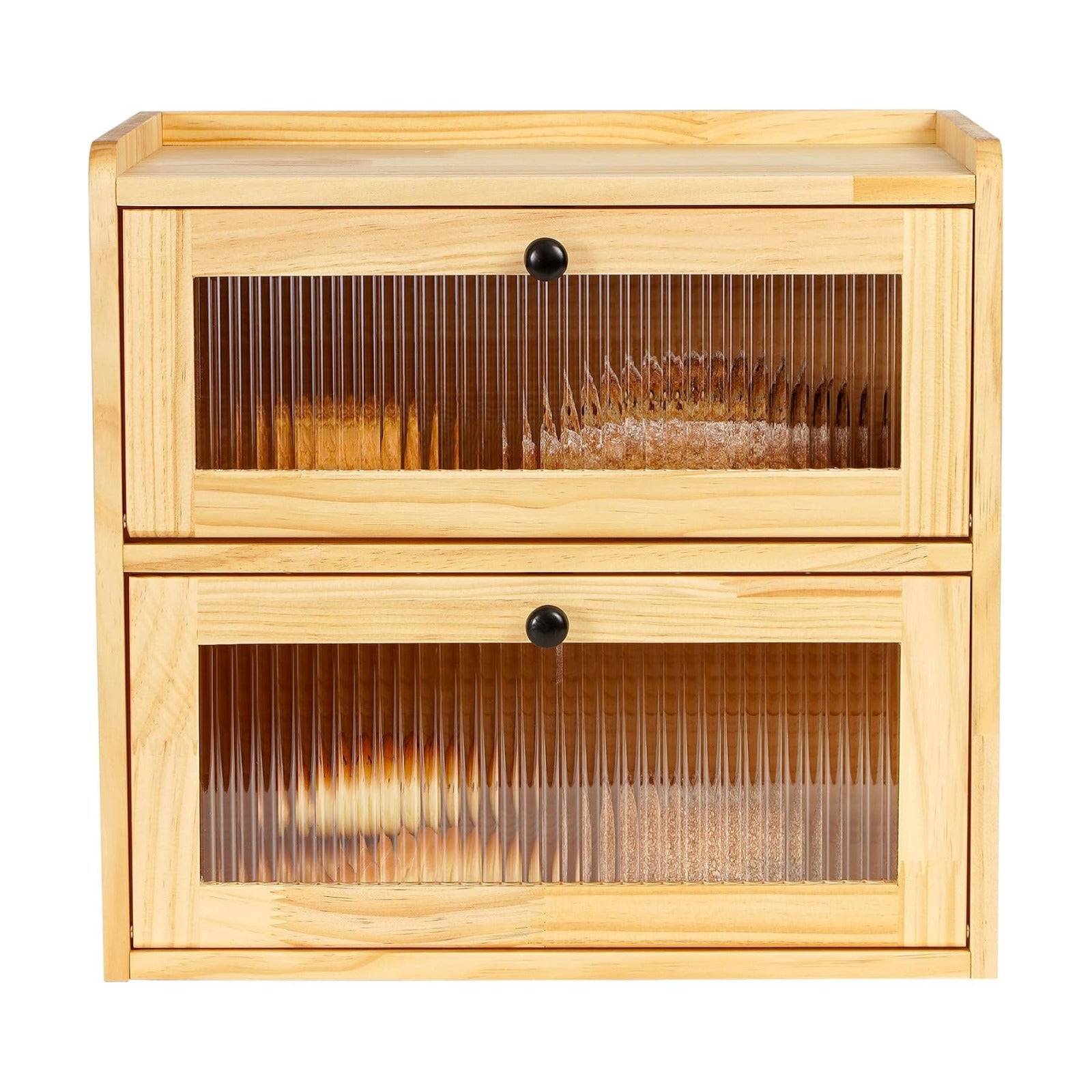 Sunhoo Bread Box for Kitchen Countertop Wooden Bread Storage Container Bin 2 Layer Breadbox Holder Large Capacity