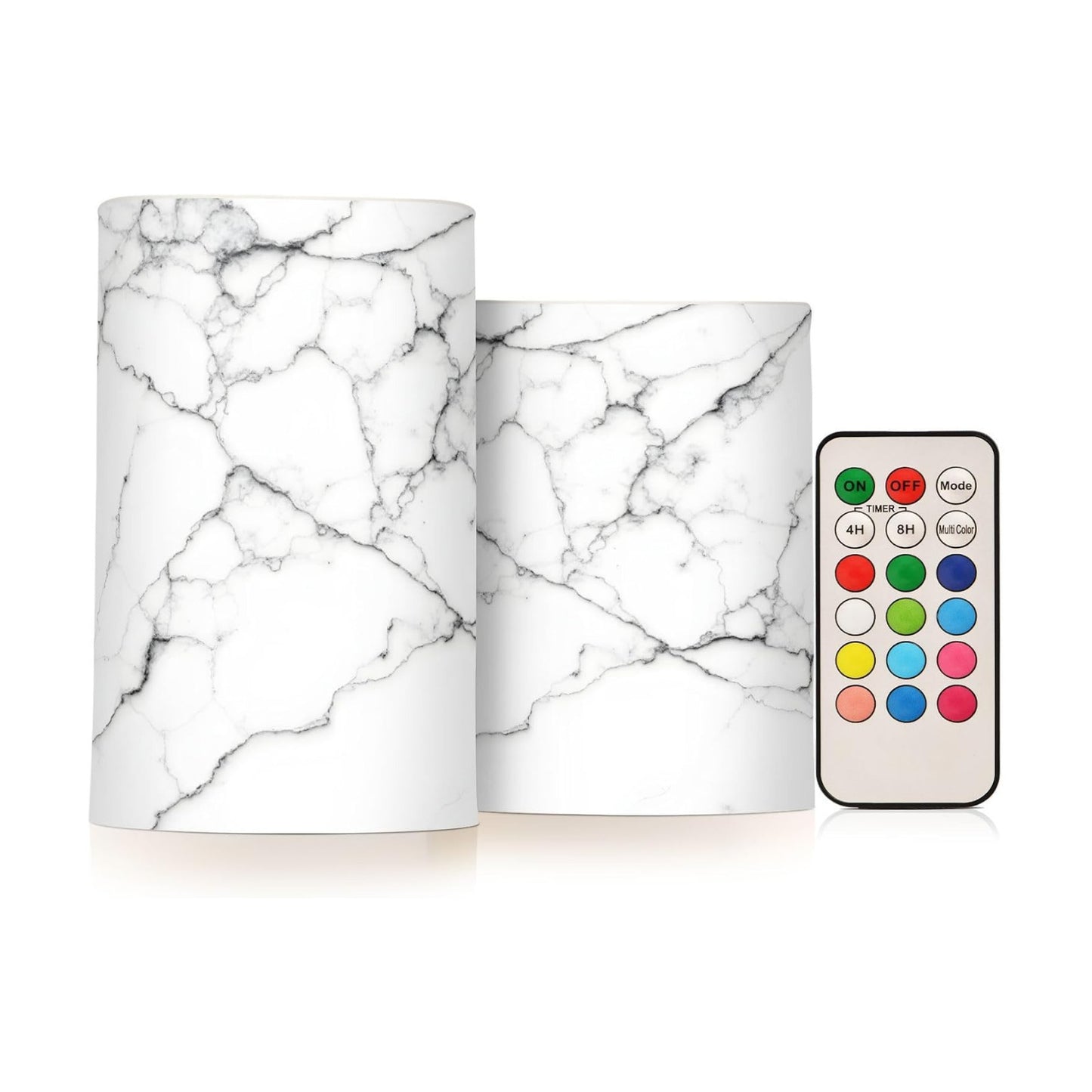 Flickering Flameless Candles, White and Black Marble LED Candles with Remote Timer, Set of 2 Battery Operated Candle