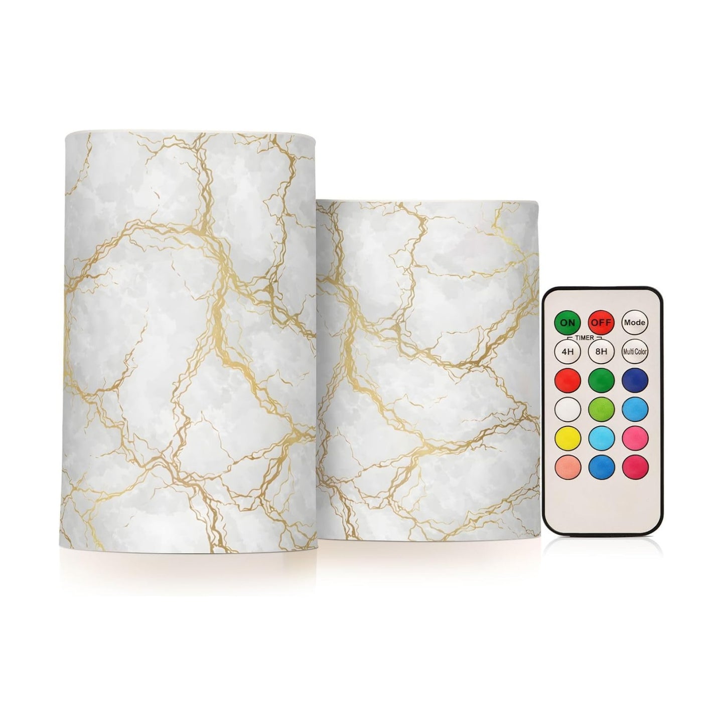Flickering Flameless Candles, Marble Gray White Golden Texture LED Candles with Remote Timer, Set of 2 Battery Operated