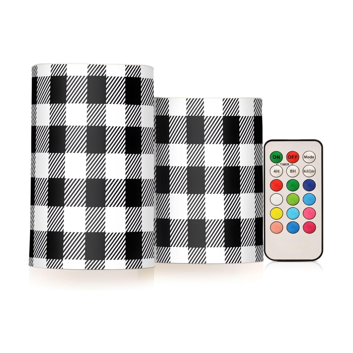 Flickering Flameless Candles, Black White Buffalo Plaid LED Candles with Remote Timer, Set of 2 Battery Operated Candle