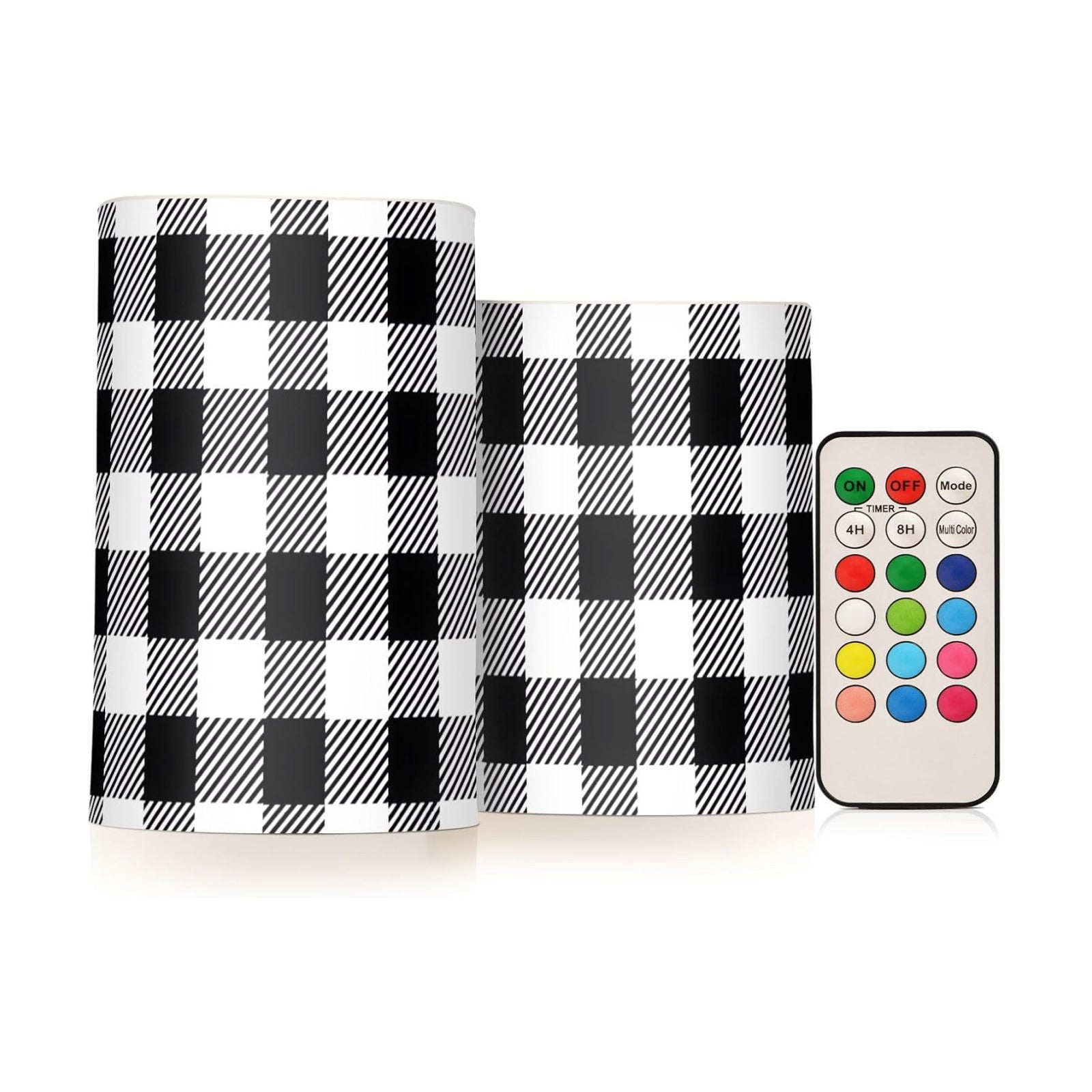 Flickering Flameless Candles, Black White Buffalo Plaid LED Candles with Remote Timer, Set of 2 Battery Operated Candle