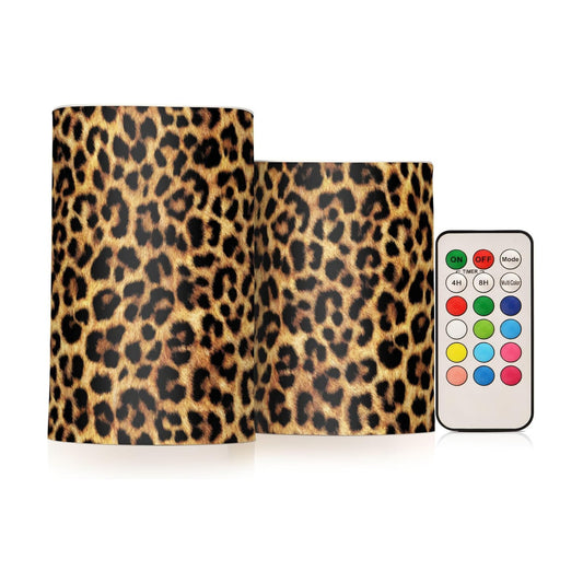 Flickering Flameless Candles, Leopard Texture LED Candles with Remote Timer, Set of 2 Battery Operated Candle for