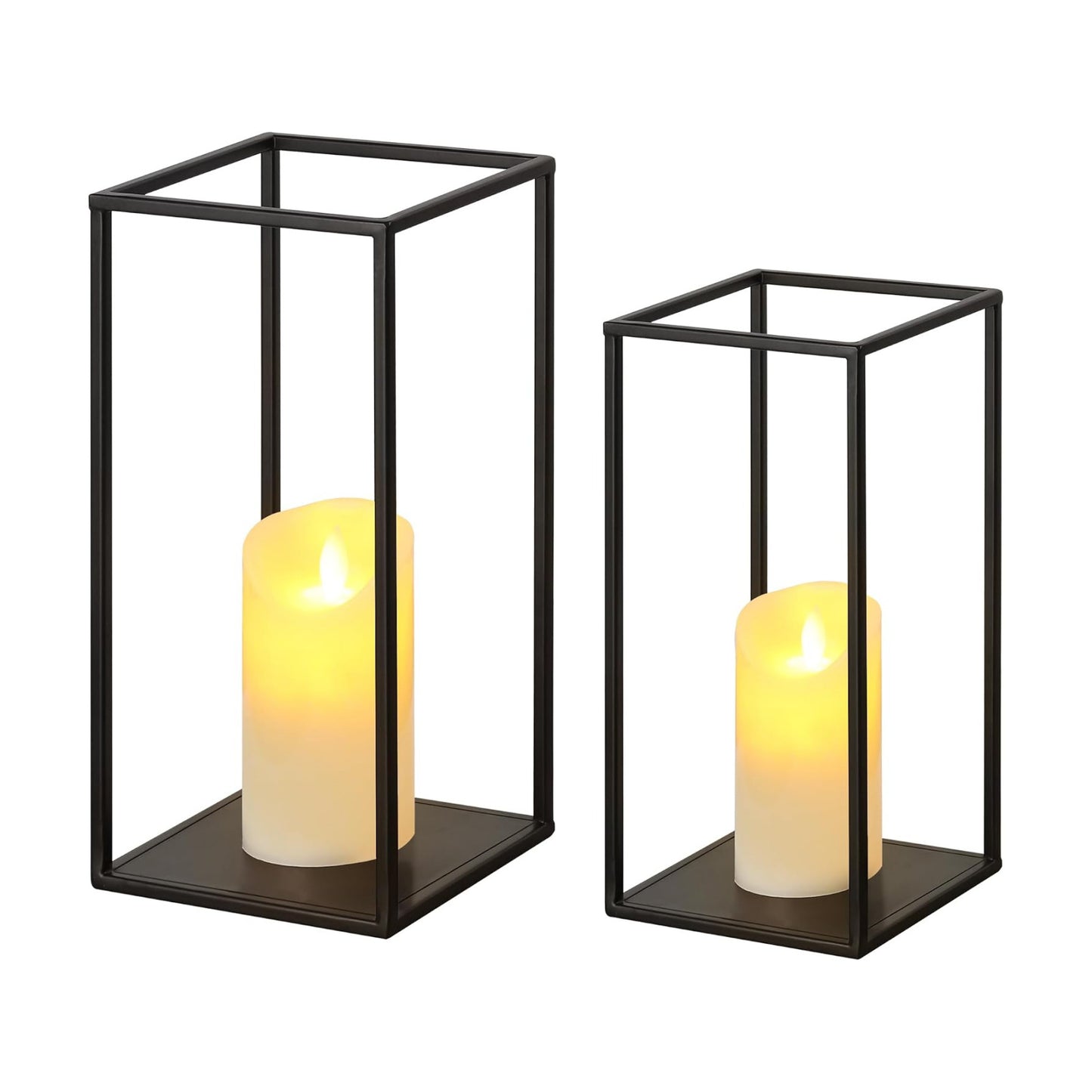 Eufrozy Lanterns Decorative Indoor Set of 2 Black Metal Lantern Candle Holder, Modern Farmhouse Lantern Decor for