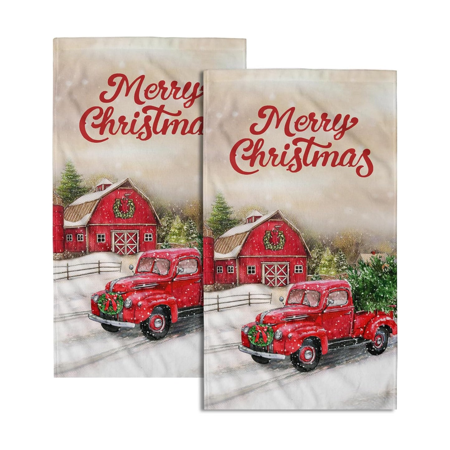 Giwawa Red Truck Hand Towels Christmas Holiday Soft Dish Towels Absorbent Quick Dry Face Fingertip Towels for Kitchen