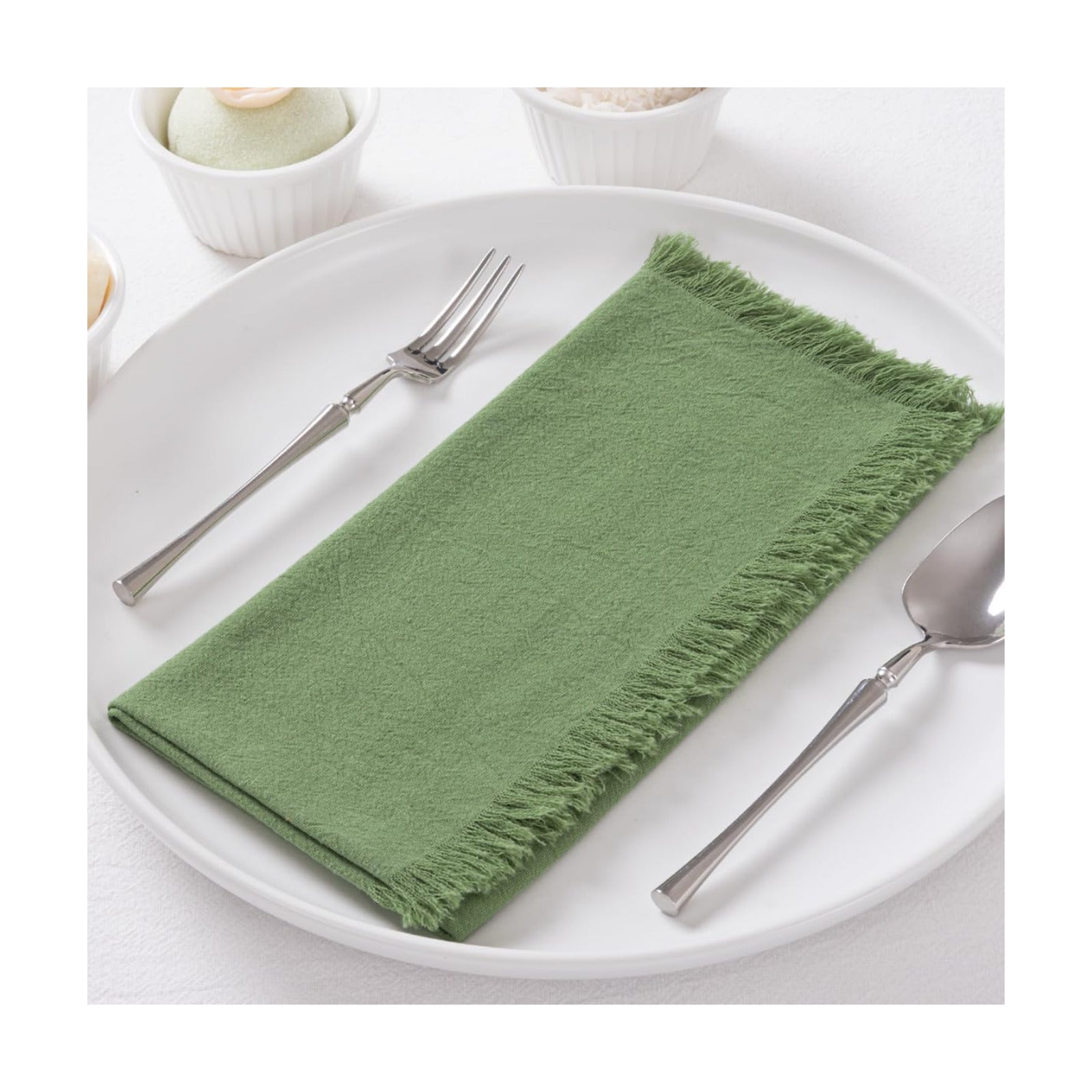 DeZerlor Sage Green Summer Cotton Linen Washable Cloth Napkins Set of 12 | Reusable Boho Handmade Table Napkins Bulk