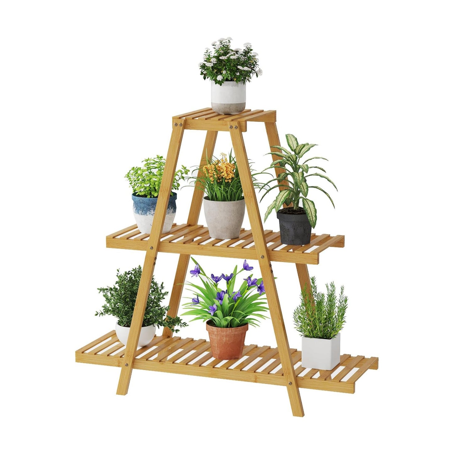 STDDRE Plant Stand For Indoor Outdoor Tiered Plant Shelf 3 Tier 8 Potted Bamboo Flower Holder Ladder Rack For Multiple