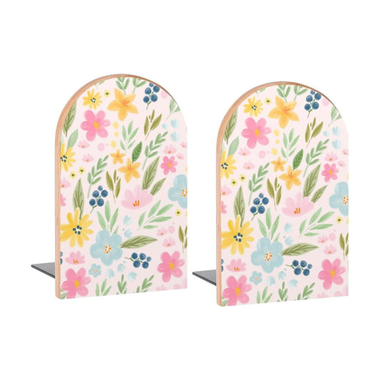 Watercolor Leaves Floral Book Ends Decorative Wood Bookends