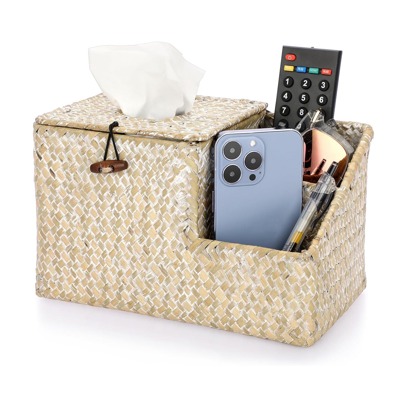 Tissue Box Cover-Square Woven Tissue Box Organizer for Desk Rustic Tissue Box / Whitewash / Seagrass