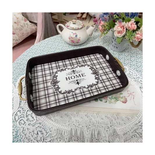 Elegant Leather Serving Tray / Black and White Checkered D