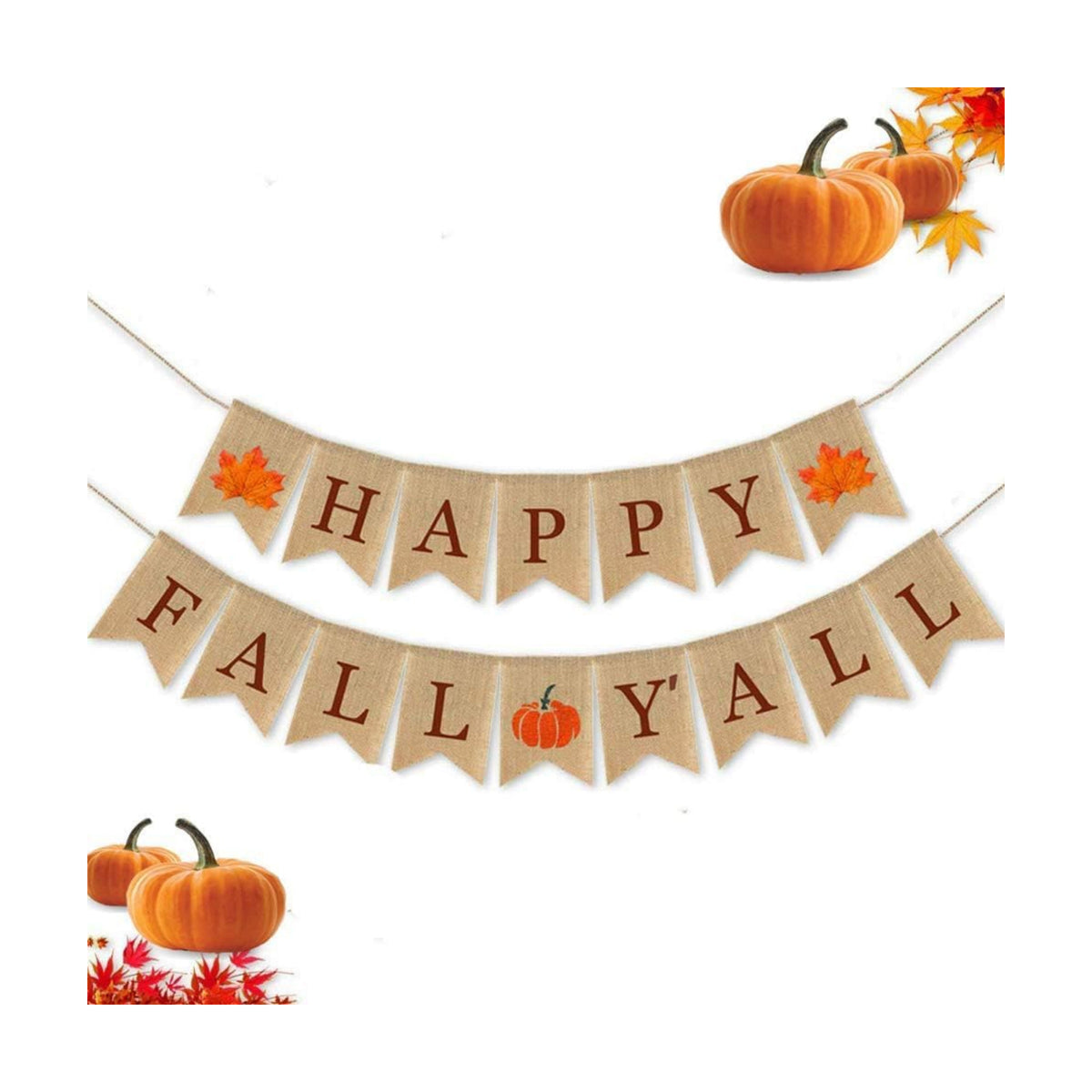 Happy Fall Yall Burlap Banner for Mantel Thanksgiving Decorations Autumn Sign Decor Rustic Farmhouse Banner Pumpkin Harvest Party Fireplace Wall Hanging Indoor Outdoor Pumpkin Patch Yard Home Office Garland Decoration