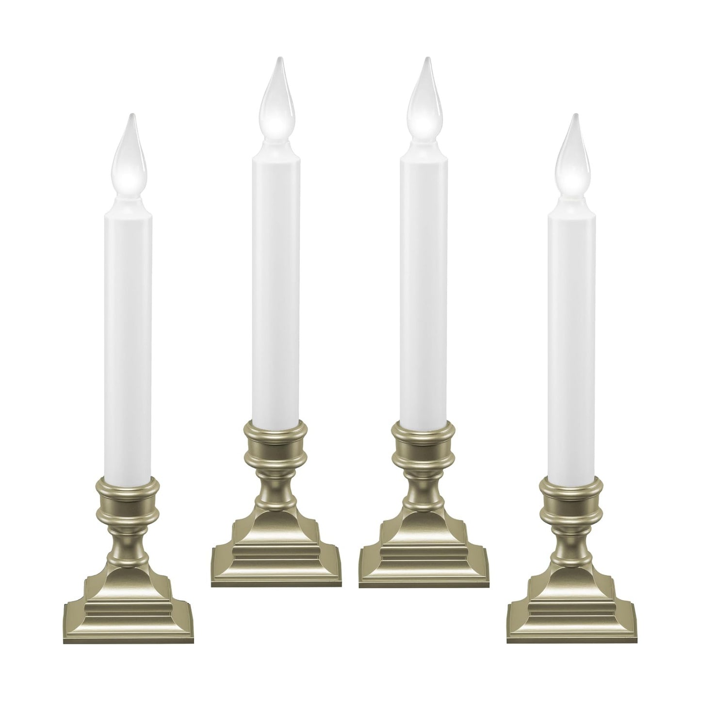 Bright White LED Battery Operated Window Candles, Pewter 4-Pack | Automatic Timer, Bright Hot Spot, Weighted Plastic