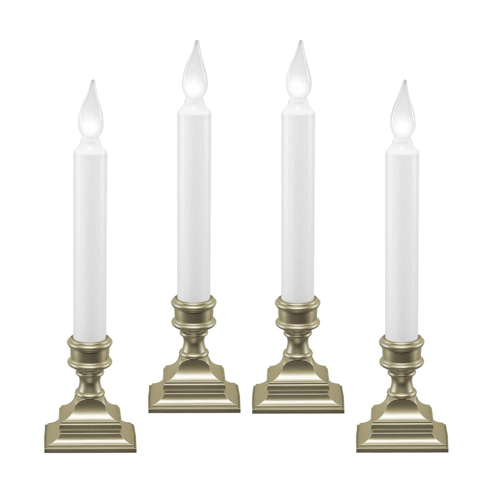 Bright White LED Battery Operated Window Candles, Pewter 4-Pack | Automatic Timer, Bright Hot Spot, Weighted Plastic