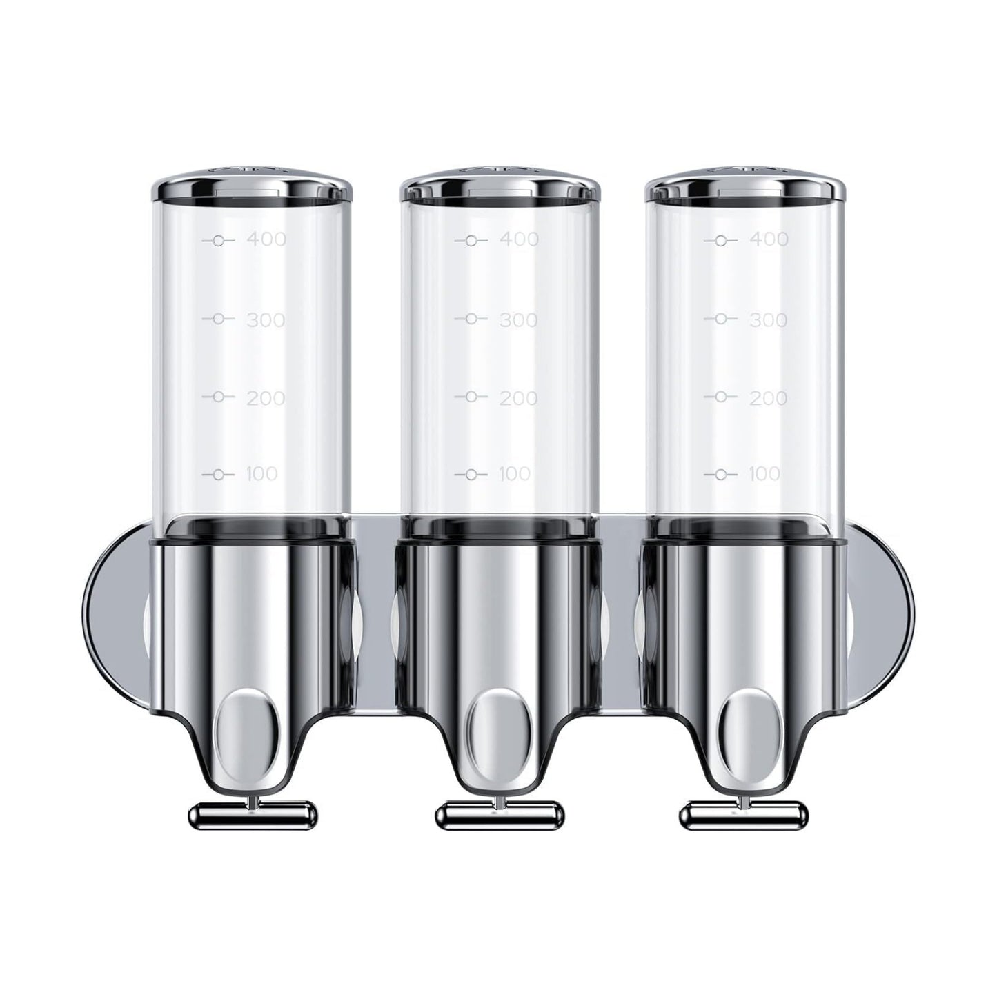 Stainless Steel Drill Free Triple Wall Mount Soap Dispenser Set Shower Bathroom Pump, 3 x 500ML Shampoo Conditioner