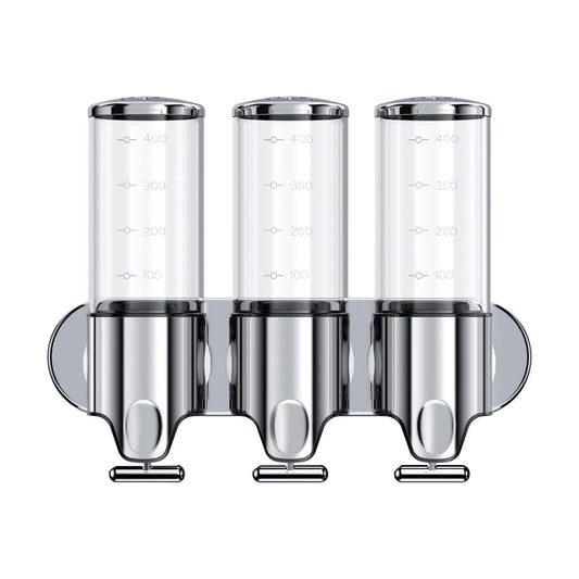 Stainless Steel Drill Free Triple Wall Mount Soap Dispenser Set Shower Bathroom Pump, 3 x 500ML Shampoo Conditioner