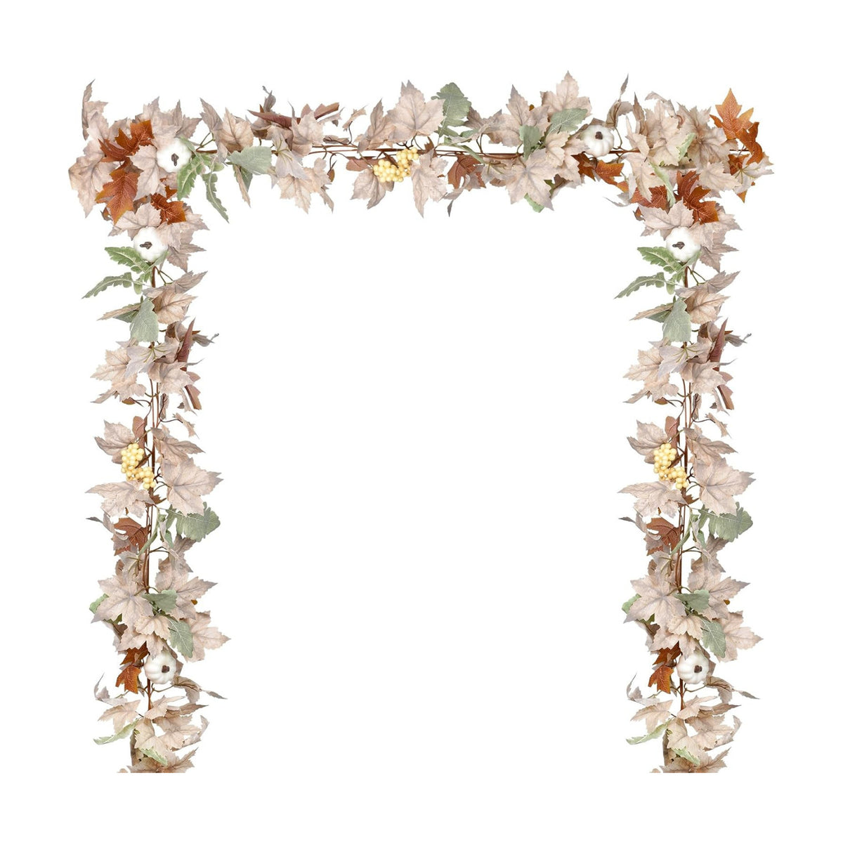 Lvydec Fall Maple Leaves Garland Decoration - 5.8ft Artificial Fall Foliage Garland with White Pumpkins Autumn Decor for Halloween Thanksgiving Home Table Decor (White)