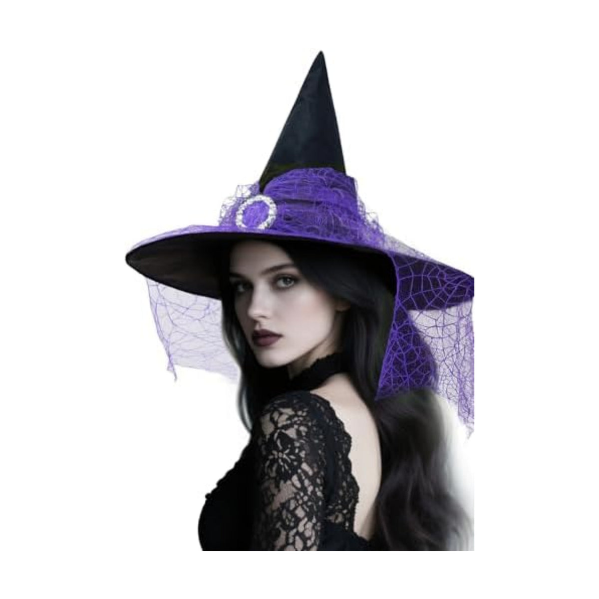 Zando Lace Witch Hats for Women - Halloween Cosplay Costume Accessories Foldable Hanging Witch Wizard Hats for Decorations
